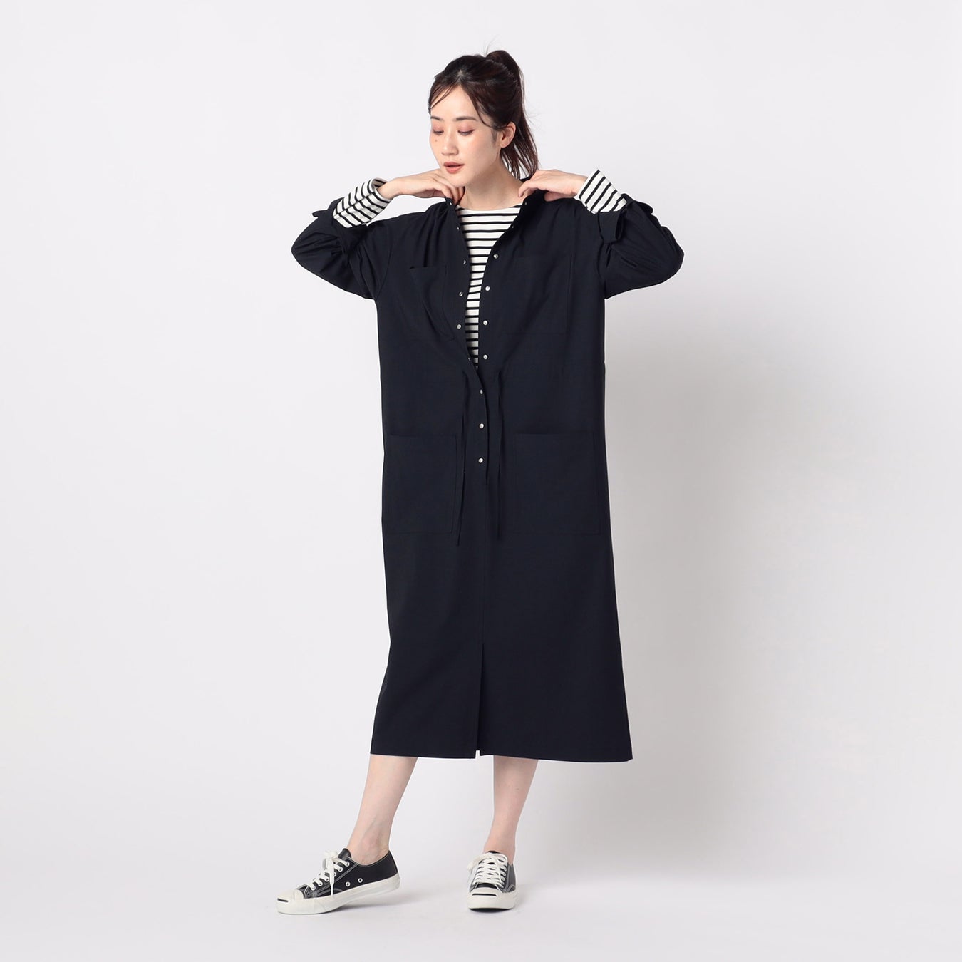 産前も産後も大活躍！コムサ・ブロンドオフからオールインワンピースが登場のサブ画像14_カラー：ネイビー