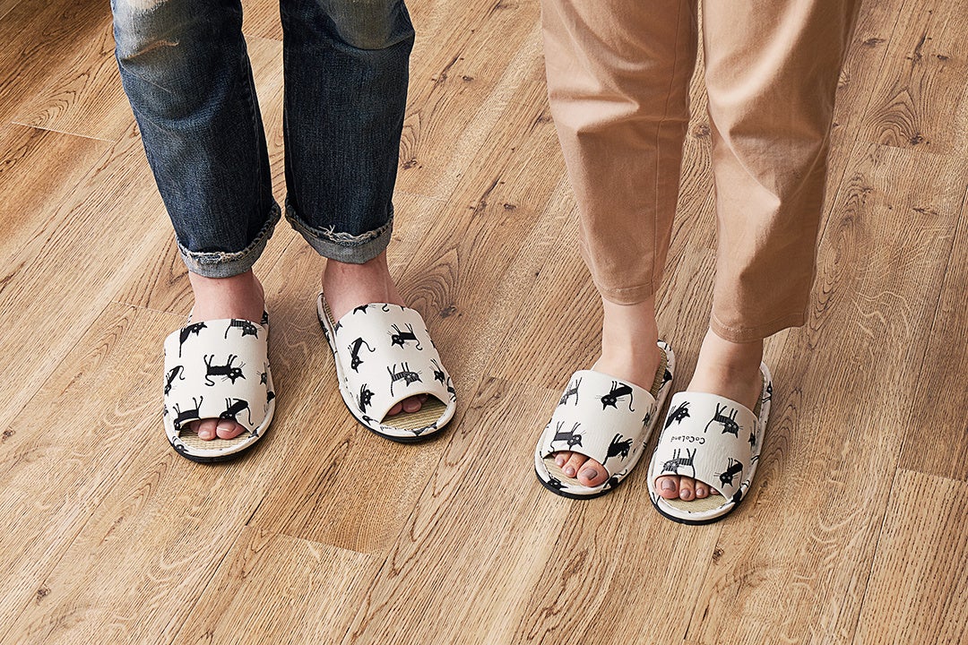 【汗ばむ季節に】熊本県産のい草を使用したネコ柄スリッパでサラっと快適に。累計販売数10,000足突破！のサブ画像1